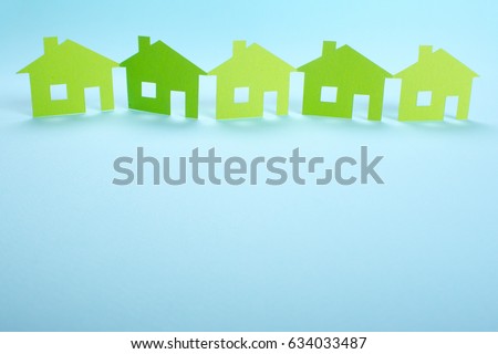 Search and buy your house or apartment. Rental Property. Cottage Town. Houses on a green mint background