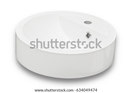 White ceramic oval (round) washbasin for bathroom isolated on white background