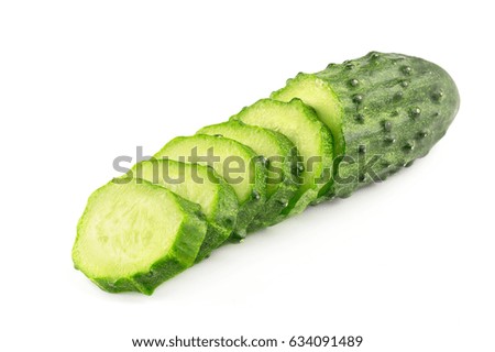 Sliced cucumber isolated on white background, close-up view.