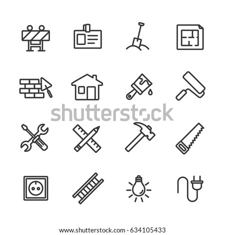 Construction and home repair. Line icon set. Royalty-Free Stock Photo #634105433