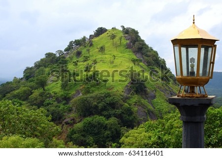 Famous Adams peak, picture taken from Cave temple in Dambulla, Sri Lanka