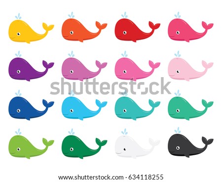 Cute Cartoon Baby Whale Set, Colorful Ocean Animal Clipart