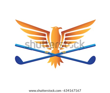 Modern Golf Logo - Flaming Falcon Holding A Golf Stick