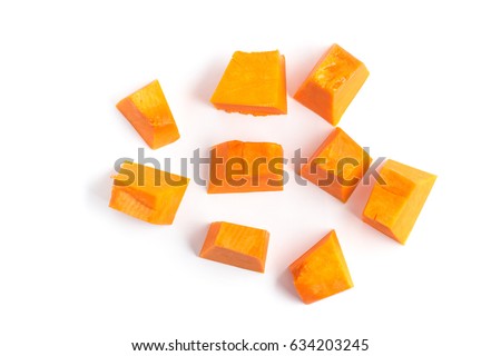 Diced Pumpkin Isolated in white background. cut out