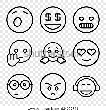 Emoji icons set. set of 9 emoji outline icons such as angry emot, emot in love