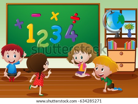 Kids learning in classroom illustration