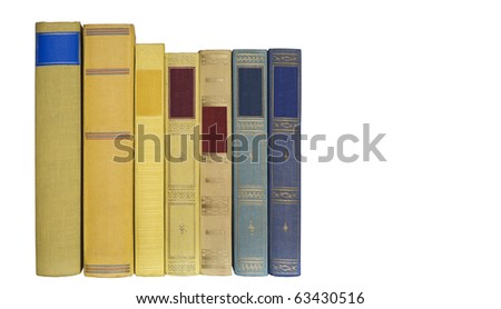 books in a row, isolated on white background,empty labels with free copy space