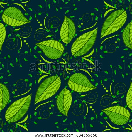 Multicolor ornament of small simple blue leaves, vector abstract seamless pattern for fabric or textile design.