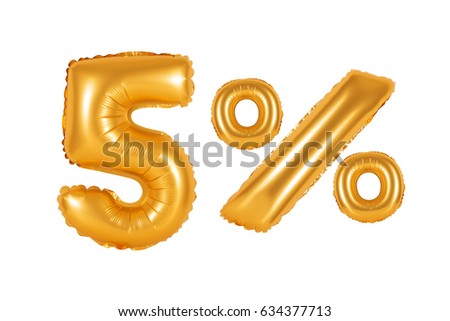 five 5 percent from orange balloons on a white background. discounts and sales, holidays and education