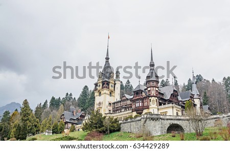 The Peles Castle from Sinaia Romania, Carpathian Mountains.