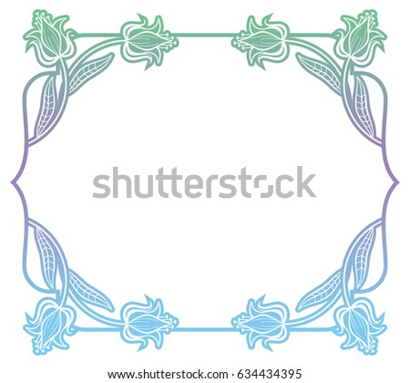 Gradient label with decorative flowers. Color silhouette frame for advertisements, wedding and other invitations or greeting cards. Raster clip art.