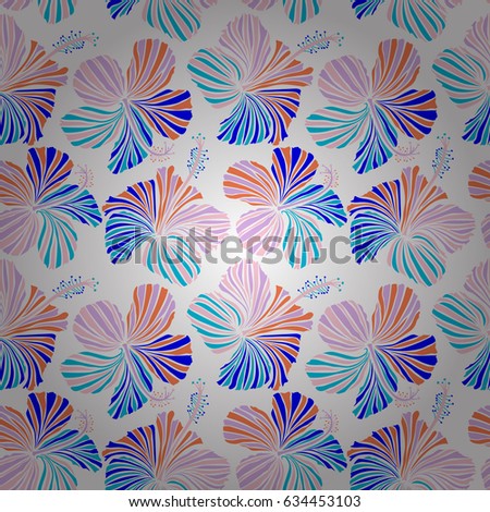 Floral vector on a white background. Tropical floral with hibiscus flowers in blue and orange colors.