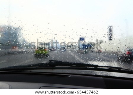 Highway driving in the Netherlands. Stormy and rainy weather