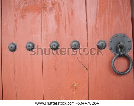 Old Door red with door handle traditional Korean