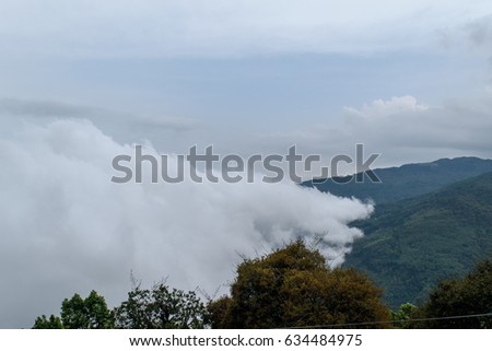 Fog in the mountains. Overcast weather. kalimpong.
