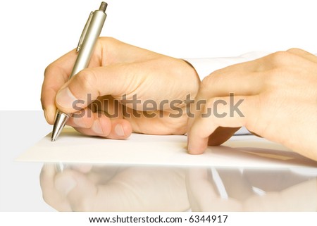 Businessman writes a pen on an empty paper