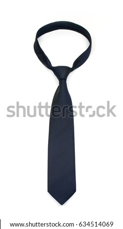 stylish tied dark blue tie isolated on white background 
studio shot of expensive modern silk tie  Royalty-Free Stock Photo #634514069