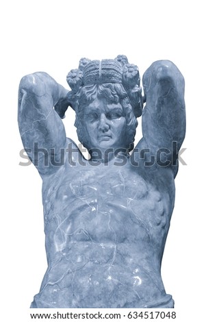 A large statue of a stone of blue marble a man atlas holding the sky