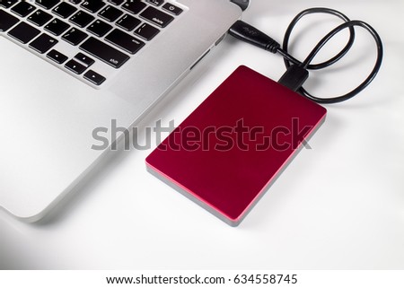 External hard drive connected to laptop 