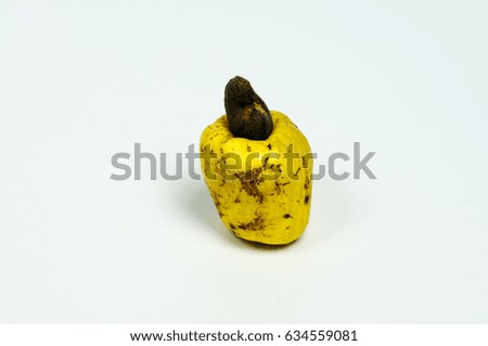 Yellow and Green Ripe Cashew fruit isolated on white background.