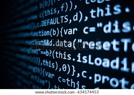 Software source code. Programming code. Programming code on computer screen. Developer working on program codes in office. Source code photo. Technology background.