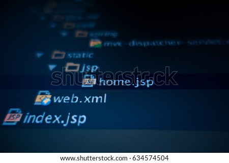 Software source code. Programming code. Programming code on computer screen. Developer working on program codes in office. Source code photo. Technology background.