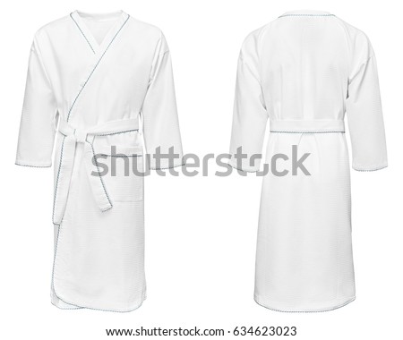 white bathrobe for home, isolated white background. Royalty-Free Stock Photo #634623023