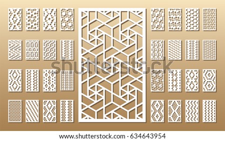 33 vector panels. Cutout silhouette with arabic (girih geometric)  pattern. A picture suitable for printing invitations, laser cutting (engraving) stencil, wood and metal decorations. Royalty-Free Stock Photo #634643954