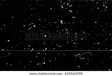 White dust and scratches on black background - layer for photo editor. Horizontal photo.