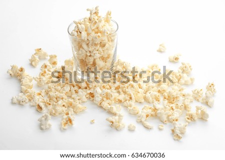 Popcorn in the glass on white background - Soft focus