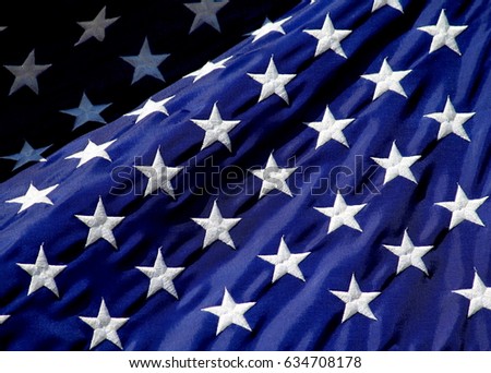 Bright white Stars against deep blue background on the United States of America Flag on July 4 Independence day