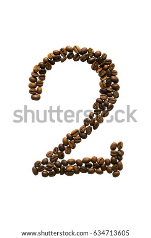 The inscription number two of coffee beans. Isolated on white background.