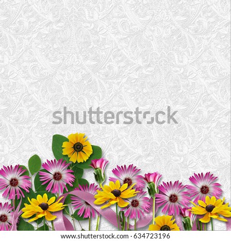 Beautiful flowers border on a white background