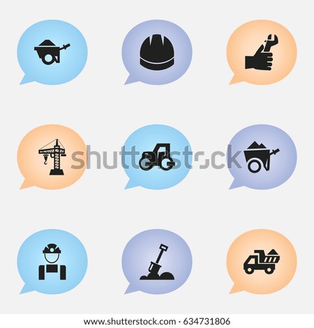 Set Of 9 Editable Construction Icons. Includes Symbols Such As Trolley , Hands , Camion. Can Be Used For Web, Mobile, UI And Infographic Design.