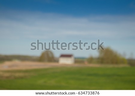 Background blur texture landscape field, blue sky, road, home and technology, background for design