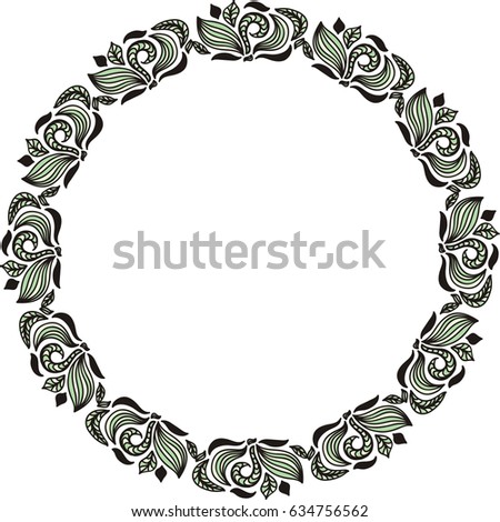 Beautiful nature round frame of leaves. Vector illustration.