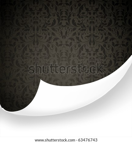 Torn seamless floral background for vintage design. Free place for text. Black ornament with abstract flowers and leafs.