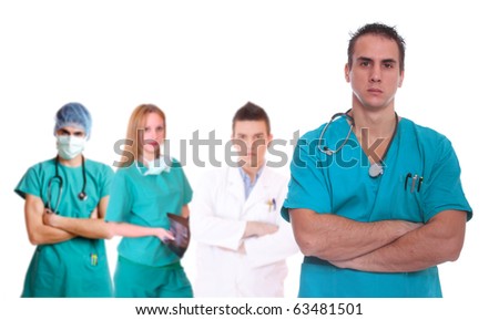 medical team over white background