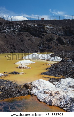 Lake with toxic waste near the industrial plant. Karabash zone of ecological disaster.