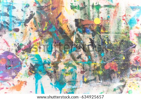 Grunge acrylic hand painted on canvas background. Close-up full frame view abstract texture art,  colorful illustration. Brushstrokes of paint. Unusual handmade wallpaper for poster, card, invitation.
