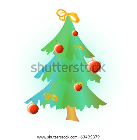 Vector illustration of Christmas tree with ribbons and balls