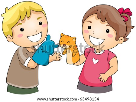 Illustration of Kids Playing with Sock Puppets