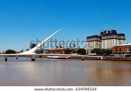 View of Puente de la Mujer(Women's Bridge), Puerto Madero in Buenos Aires