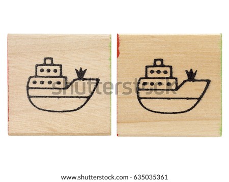 Wood tile with ship symbol isolated on white