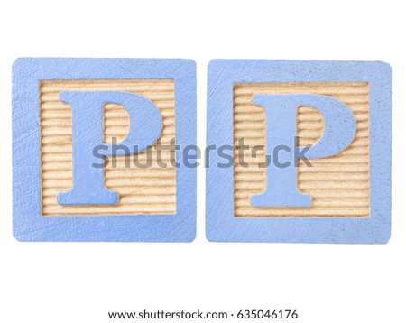 Wood blocks with the letter P symbol isolated on white isolated 