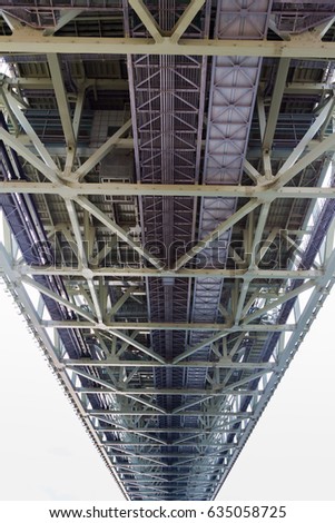 Under steel bridge construction perspective view, transportation background
