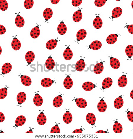 Ladybugs on a seamless pattern. A vector picture with an insect on the isolated white background.