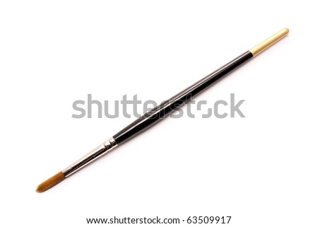 Artists Paint Brush Black with  Gold Tip Isolated on White Background Royalty-Free Stock Photo #63509917