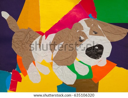 Dog breeds Basset - creative object - applique paper. Modern art