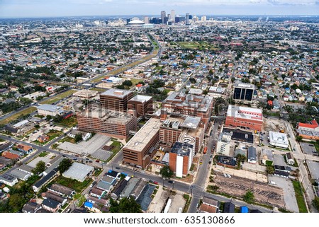 Aerial view of New Orleans, Louisiana skyline from above hospital in 2006